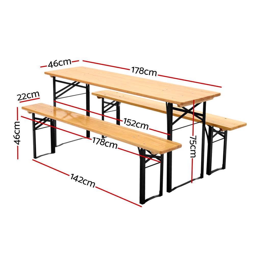 Gardeon Wooden Outdoor Foldable Bench Set - Natural - John Cootes