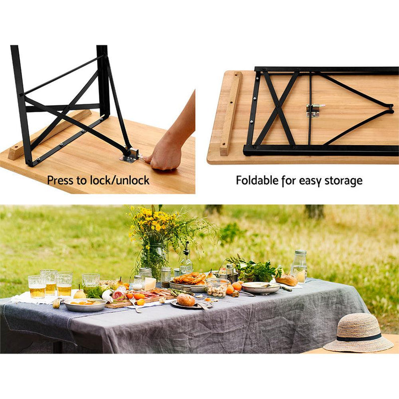 Gardeon Wooden Outdoor Foldable Bench Set - Natural - John Cootes