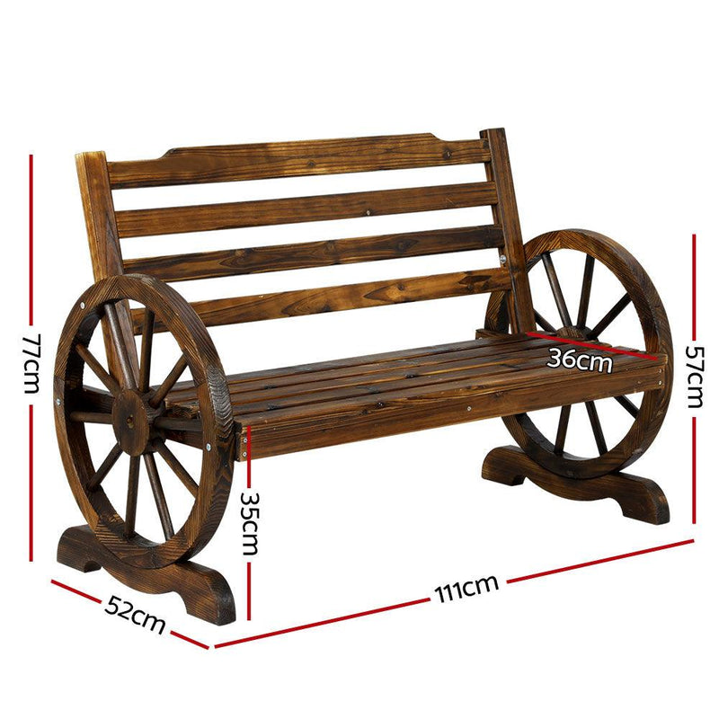 Gardeon Wooden Wagon Wheel Bench - Brown - John Cootes