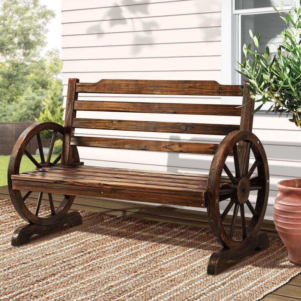 Gardeon Wooden Wagon Wheel Bench Brown