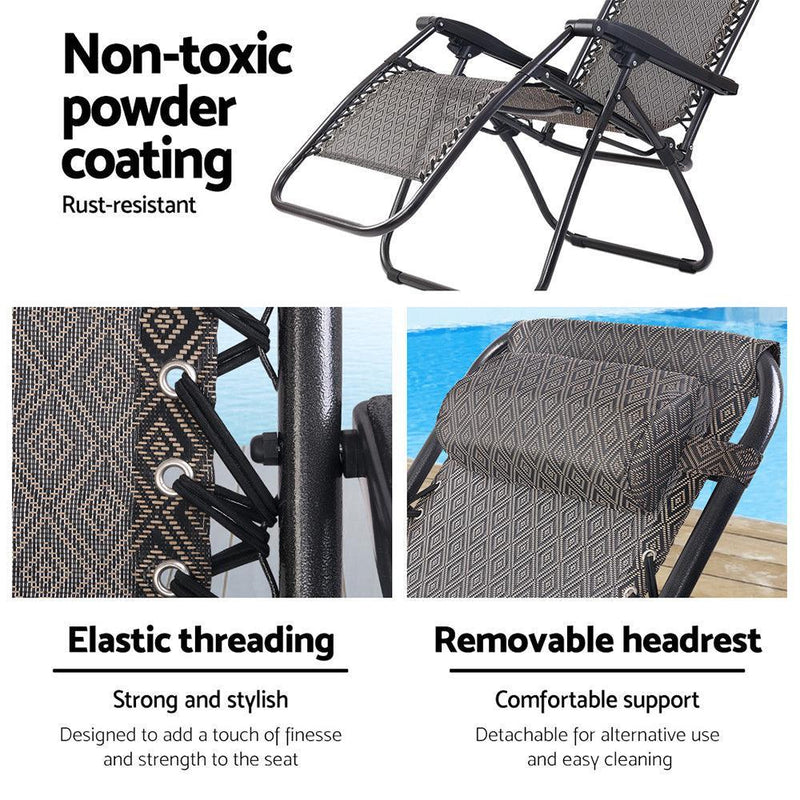 Gardeon Zero Gravity Chair 2PC Reclining Outdoor Sun Lounge Folding Camping - John Cootes