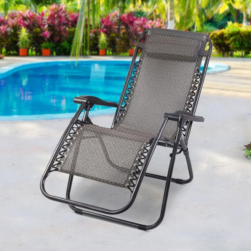 Gardeon Zero Gravity Recliner Chairs Outdoor Sun Lounge Beach Chair Camping - Beige - John Cootes