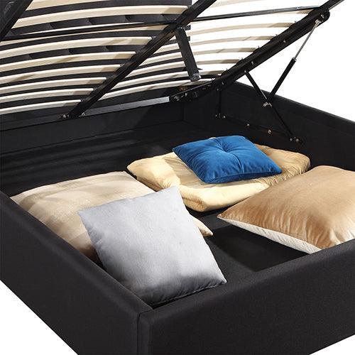 Gas Lift Queen Size Storage Bed Frame Upholstery Fabric in Black Colour with Tufted Headboard - John Cootes