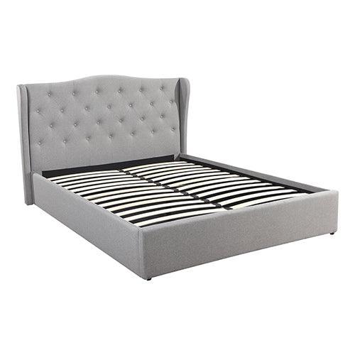 Gas Lift Queen Size Storage Bed Frame Upholstery Fabric in Grey Colour ...