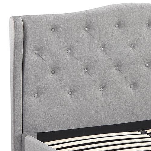 Gas Lift Queen Size Storage Bed Frame Upholstery Fabric in Grey Colour with Tufted Headboard and Wings - John Cootes