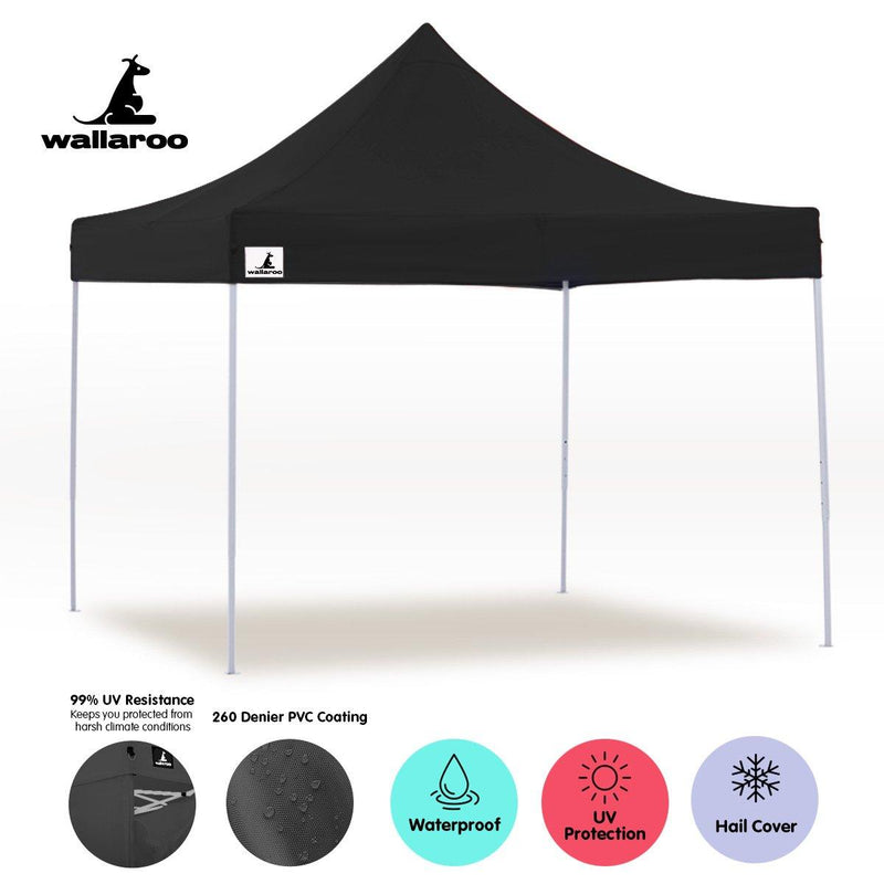 Gazebo Tent Marquee 3x3 PopUp Outdoor Wallaroo Black - John Cootes