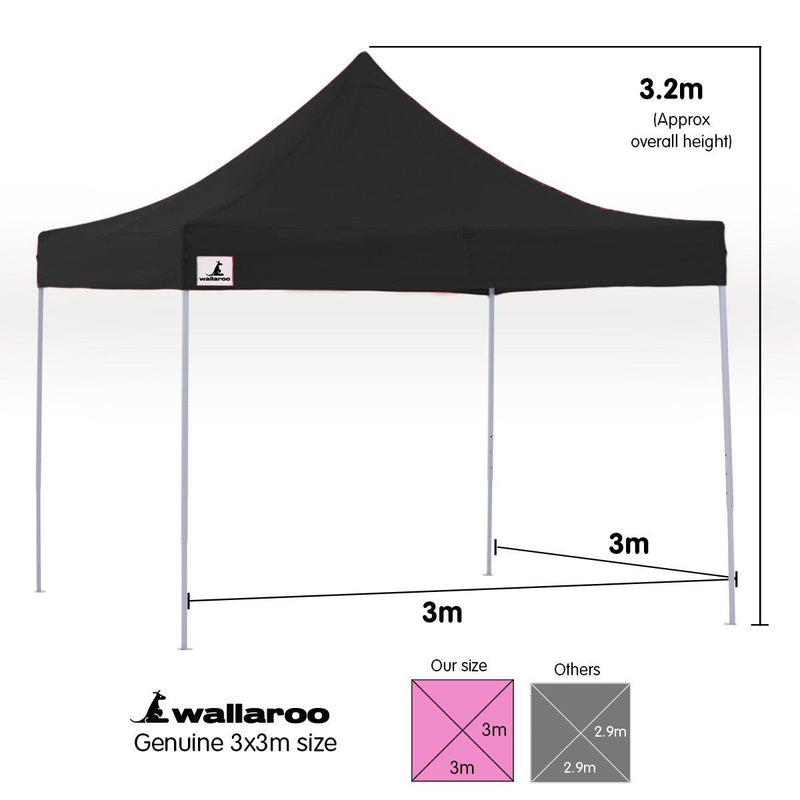 Gazebo Tent Marquee 3x3 PopUp Outdoor Wallaroo Black - John Cootes