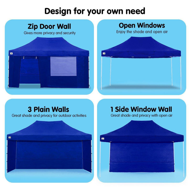 Gazebo Tent Marquee 3x4.5m PopUp Outdoor Wallaroo Blue - John Cootes