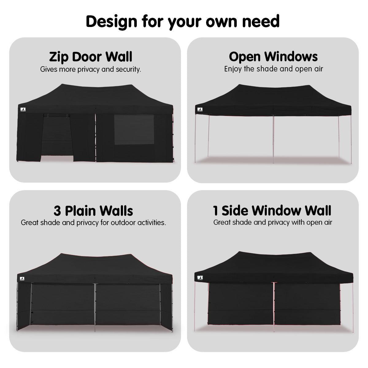 Gazebo Tent Marquee 3x6m PopUp Outdoor Wallaroo Black - John Cootes