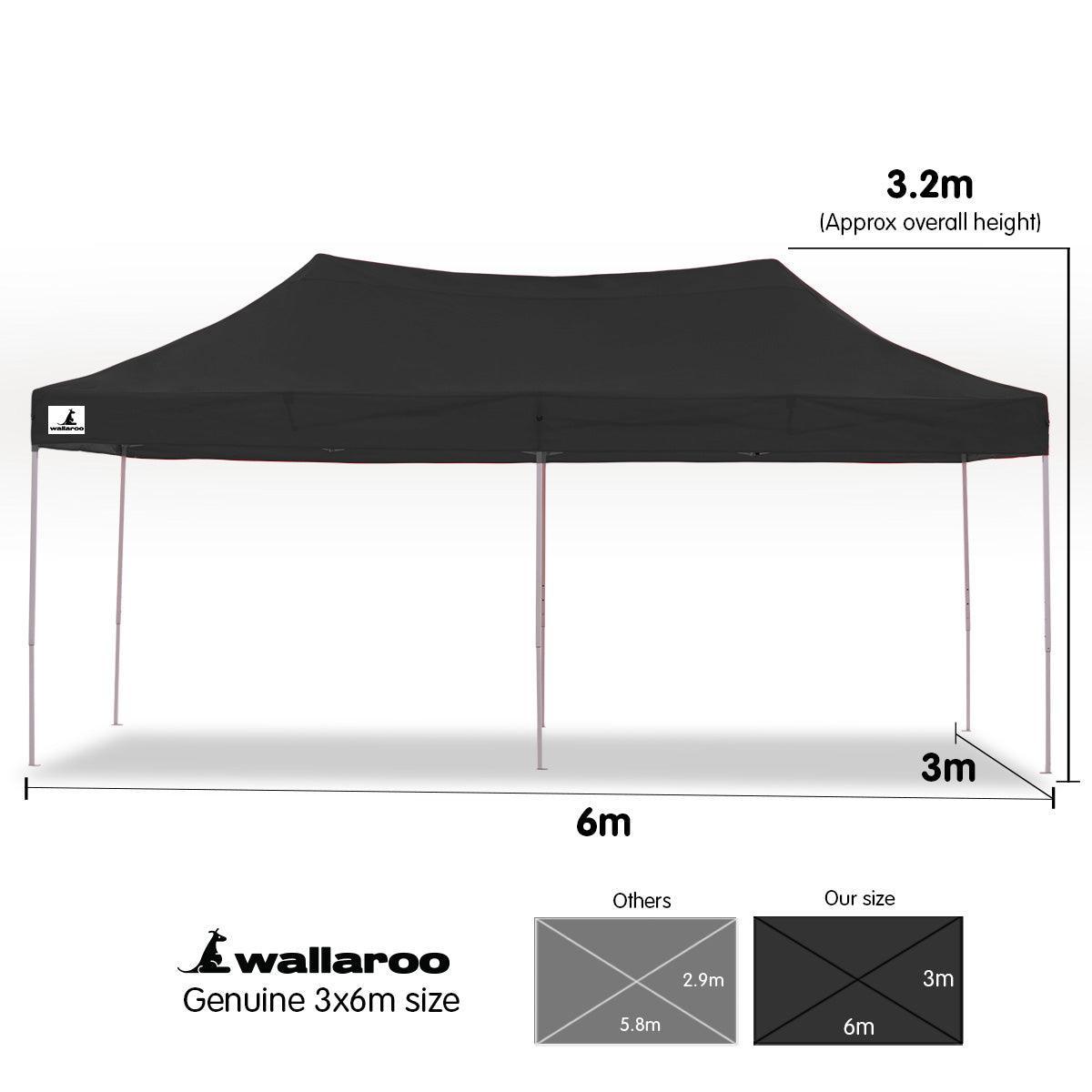 Gazebo Tent Marquee 3x6m PopUp Outdoor Wallaroo Black - John Cootes