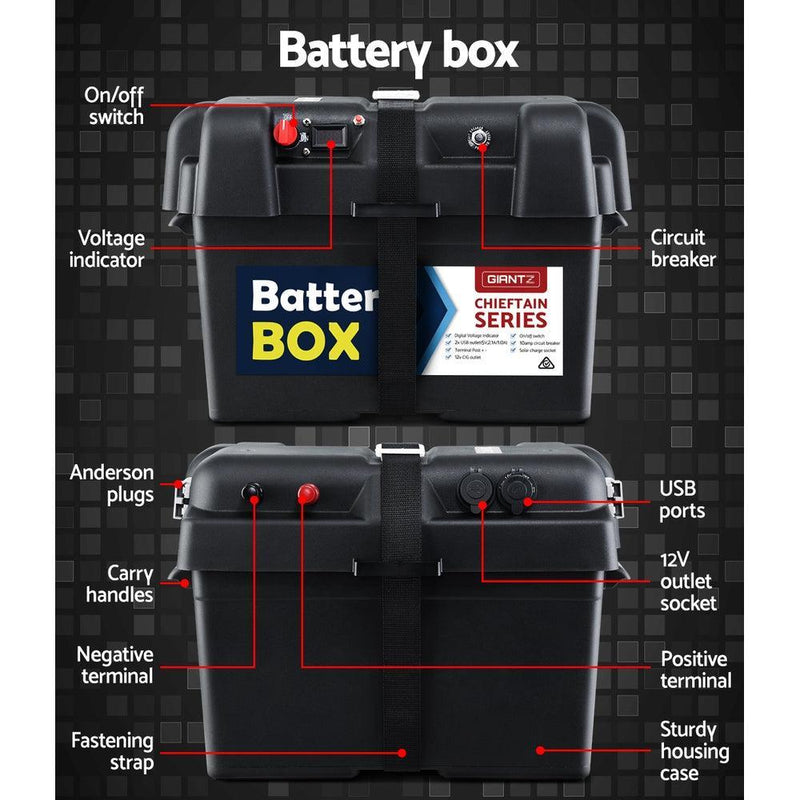 Giantz 120Ah Deep Cycle Battery & Battery Box 12V AGM Marine Sealed Power Solar - John Cootes