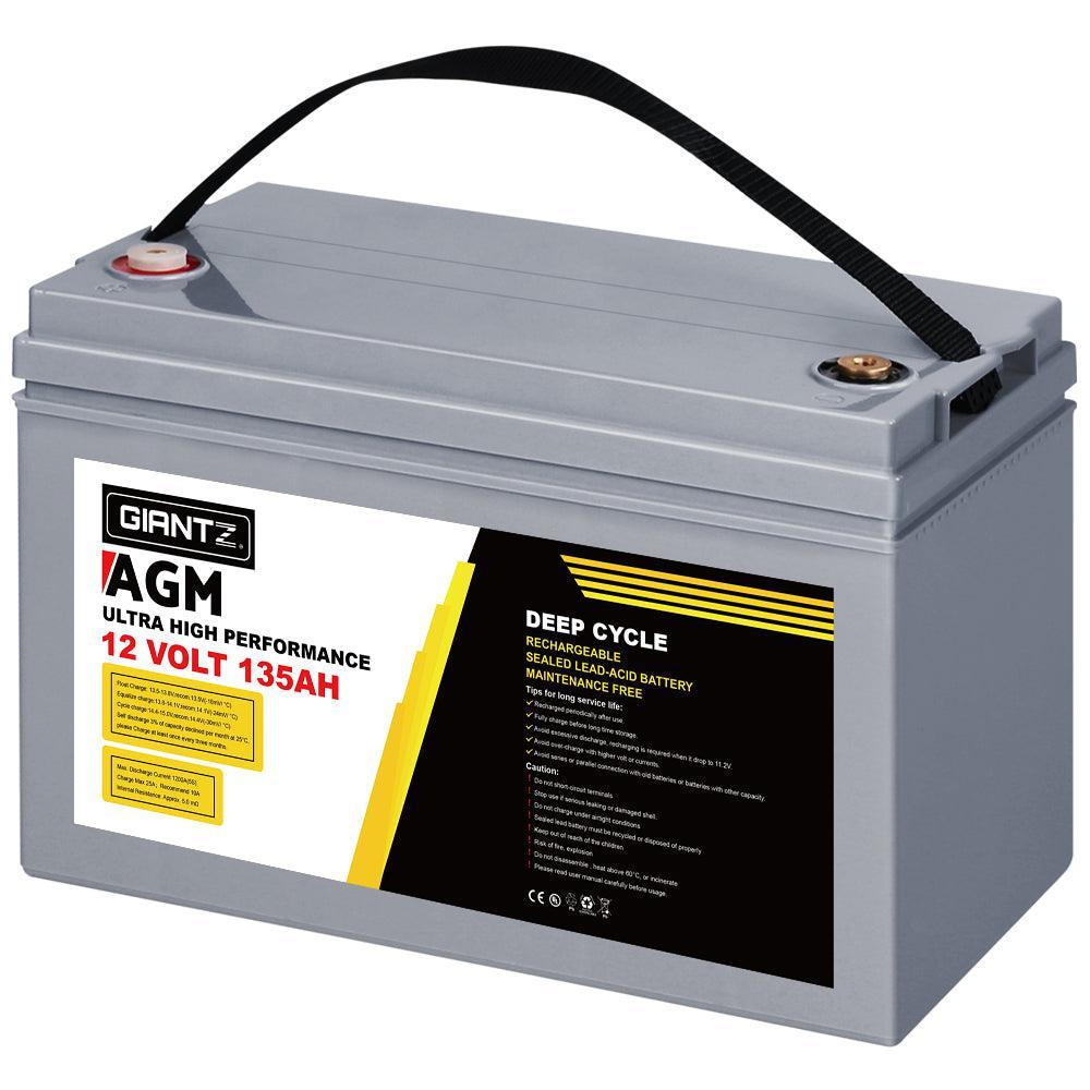 Giantz 135Ah Deep Cycle Battery & Battery Box 12V AGM Marine Sealed Power Solar Caravan 4WD Camping - John Cootes