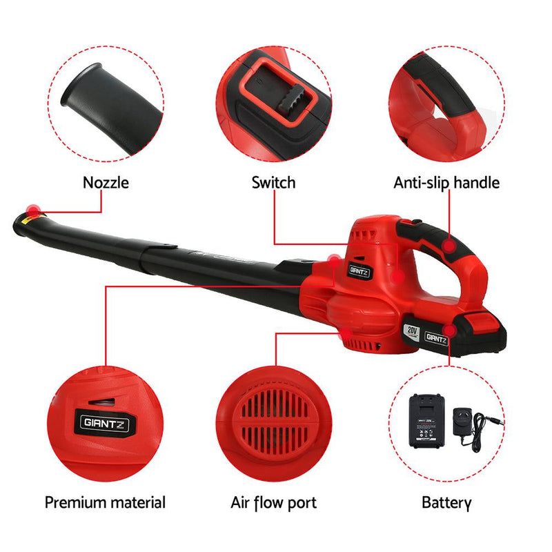Giantz 20V Cordless Leaf Blower Garden Lithium Electric Battery Nozzles 2-Speed - John Cootes