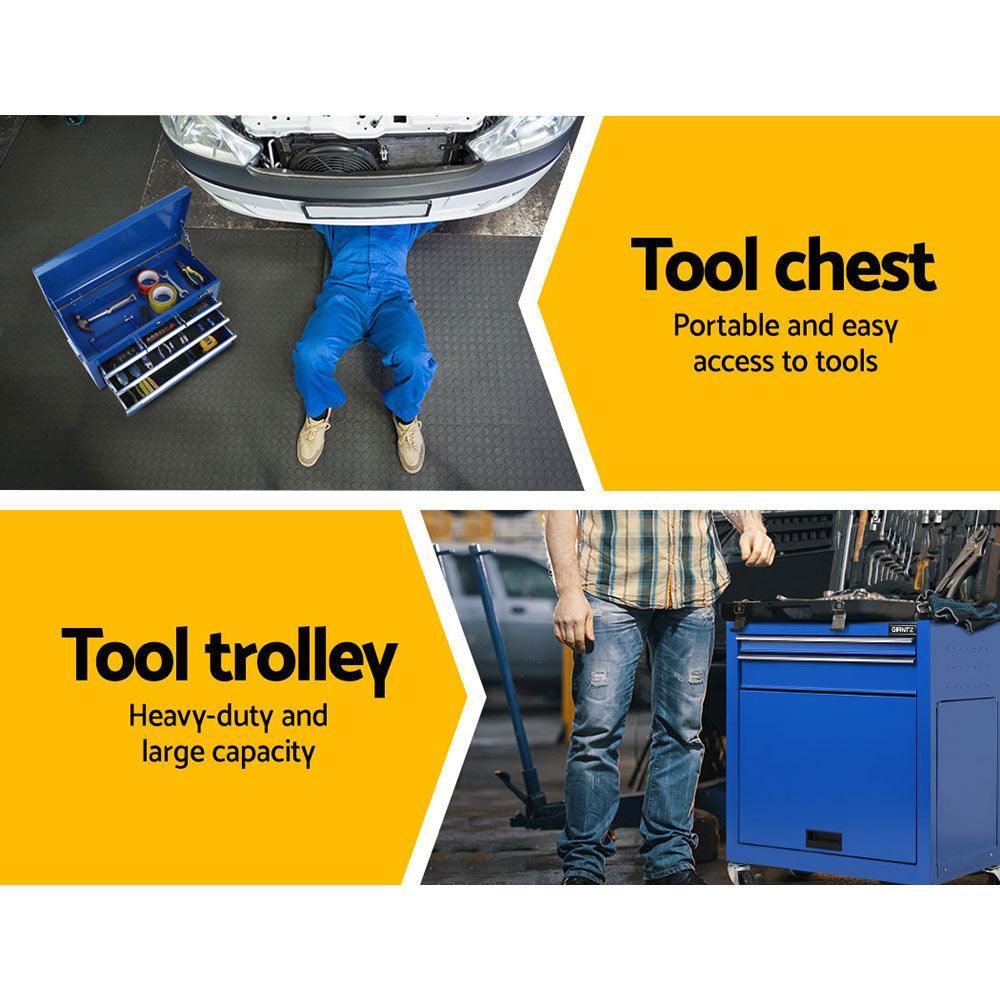 Giantz 7 Drawer Tool Box Cabinet Chest Storage Garage Toolbox Organiser Set Blue - John Cootes