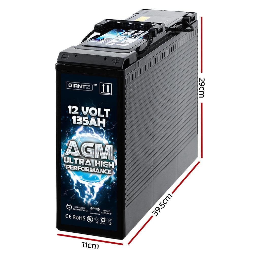 Giantz AGM Deep Cycle Battery 12V 135Ah Portable 4WD Sealed Marine Solar Slim - John Cootes