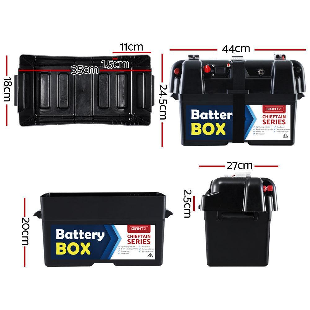 GIANTZ Battery Box 12V Camping Portable Deep Cycle AGM Universal Large USB Cig - John Cootes