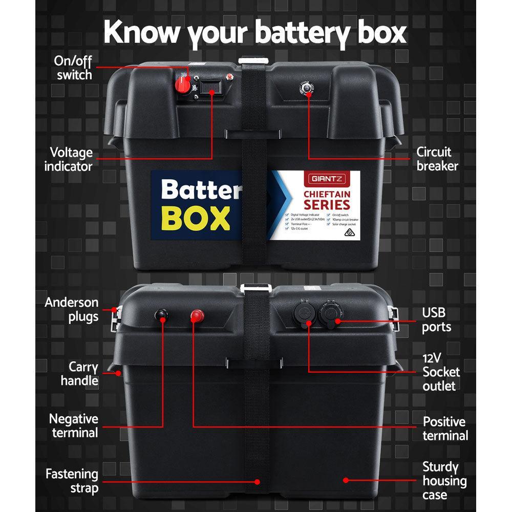 GIANTZ Battery Box 12V Camping Portable Deep Cycle AGM Universal Large USB Cig - John Cootes