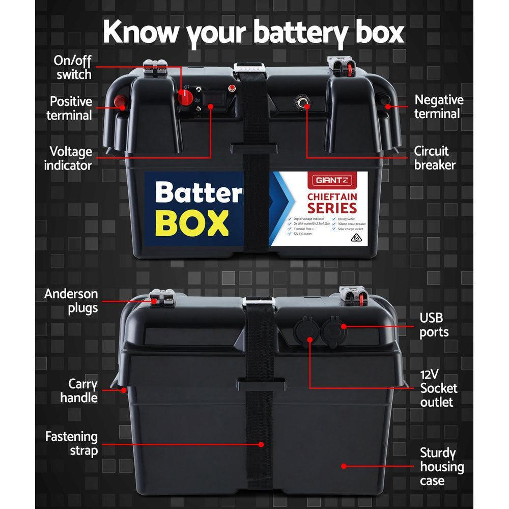 GIANTZ Battery Box 12V Camping Portable Deep Cycle AGM Universal Large USB Cig - John Cootes