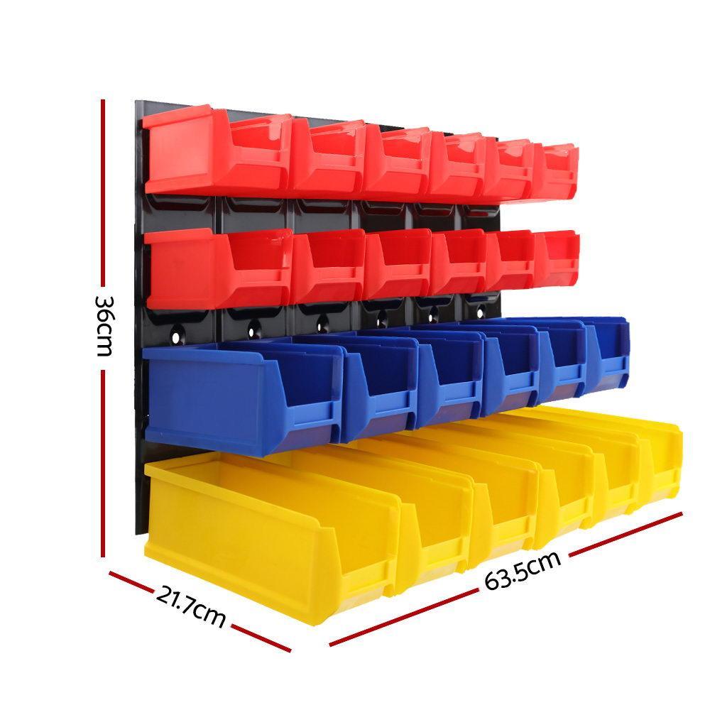 Giantz Bin Wall 48 Storage Bin Rack Wall Mounted Tools Steel Board Work Garage - John Cootes