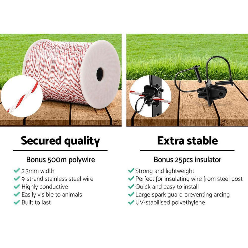 Giantz Electric Fence Wire 500M Fencing Roll Energiser Poly Stainless Steel - John Cootes