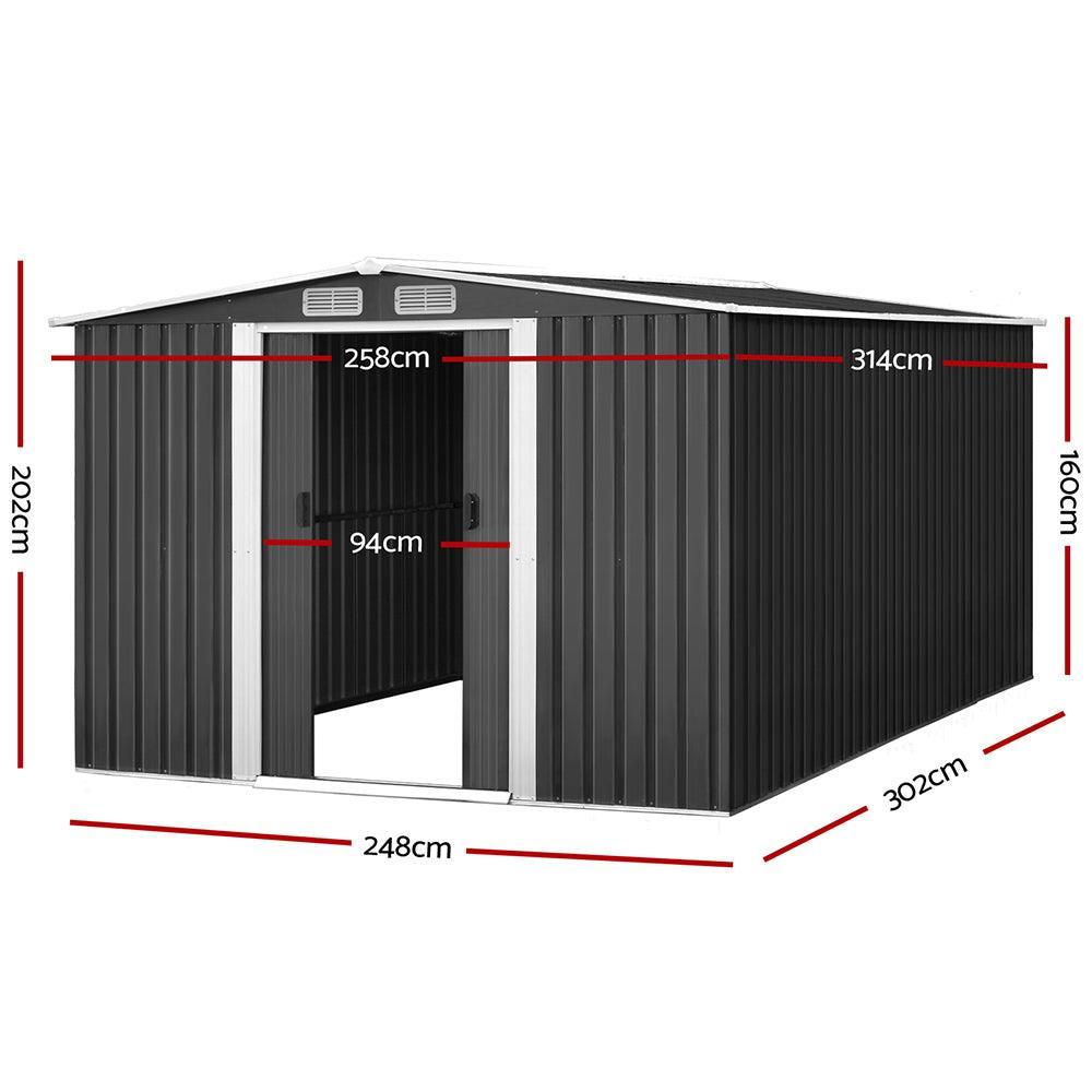 Giantz Garden Shed Outdoor Storage Sheds Tool Workshop 2.58X3.14X2.02M with Base - John Cootes