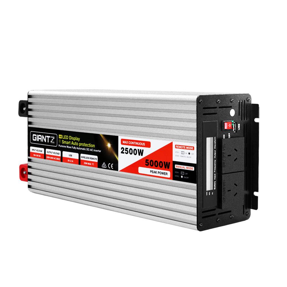 Giantz Power Inverter 12V to 240V 2500W/5000W Pure Sine Wave Camping Car Boat - John Cootes