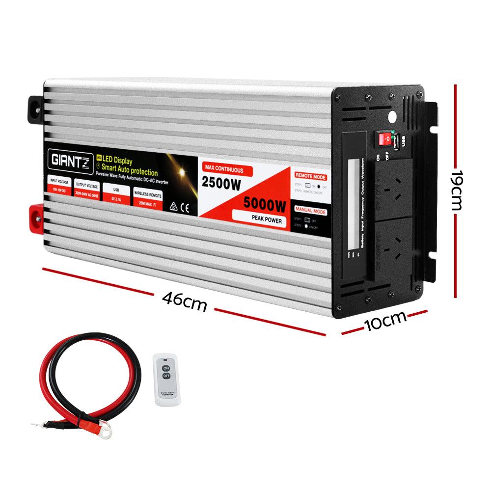 Giantz Power Inverter 12V to 240V 2500W/5000W Pure Sine Wave Camping Car Boat - John Cootes