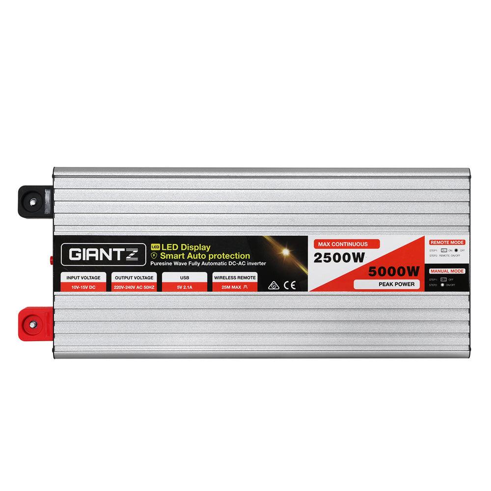Giantz Power Inverter 12V to 240V 2500W/5000W Pure Sine Wave Camping Car Boat - John Cootes