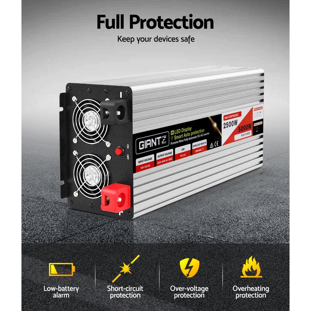 Giantz Power Inverter 12V to 240V 2500W/5000W Pure Sine Wave Camping Car Boat - John Cootes