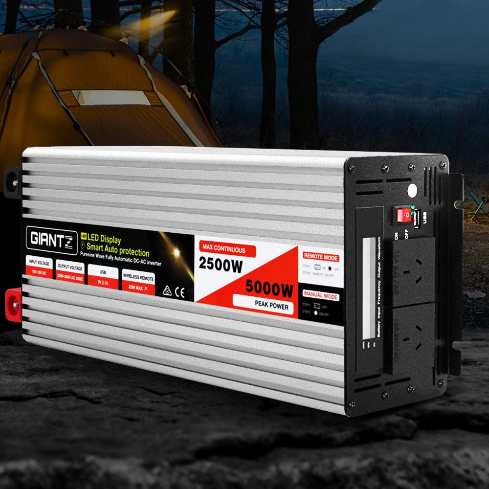 Giantz Power Inverter 12V to 240V 2500W/5000W Pure Sine Wave Camping Car Boat - John Cootes