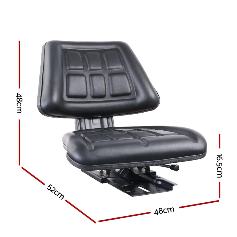 Giantz PU Leather Tractor Seat with Sliding Track - Black - John Cootes