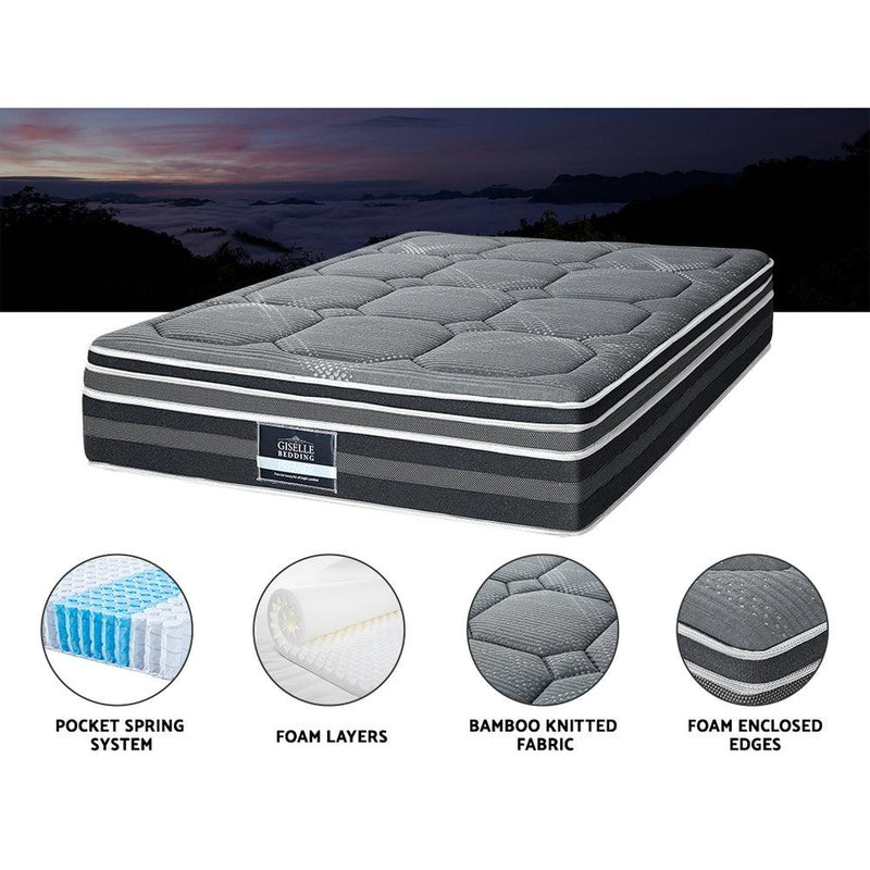 Giselle 35CM DOUBLE Mattress Bed 7 Zone Dual Euro Top Pocket Spring Medium Firm - John Cootes