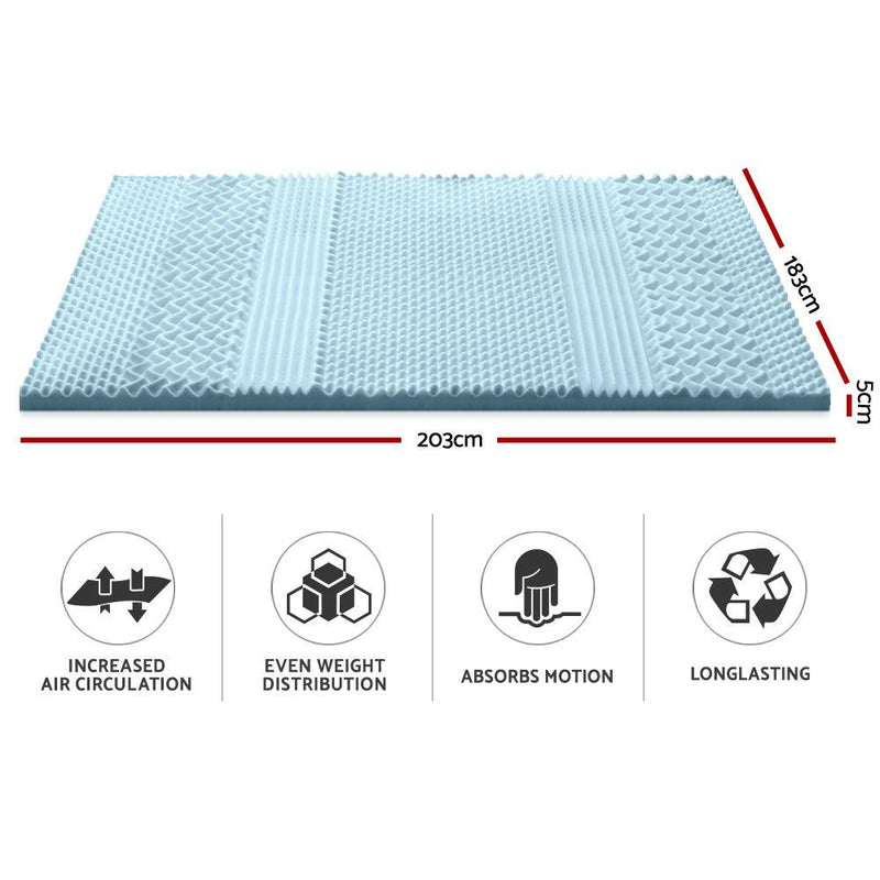 Giselle Bedding Cool Gel Memory Foam Mattress Topper Bamboo Cover 5CM 7-Zone King - John Cootes