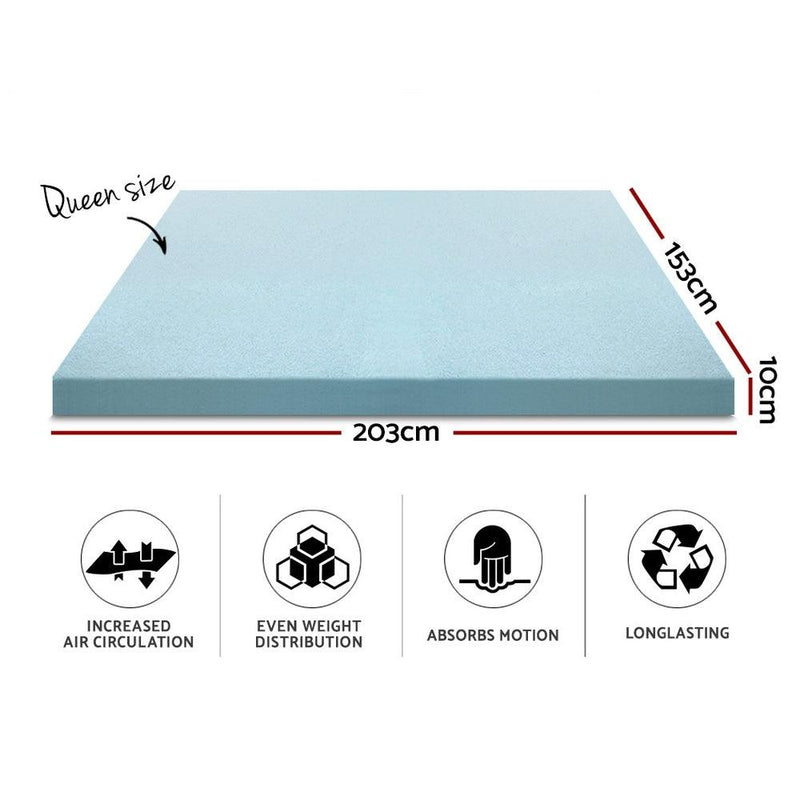 Giselle Bedding Cool Gel Memory Foam Mattress Topper w/Bamboo Cover 10cm - Queen - John Cootes