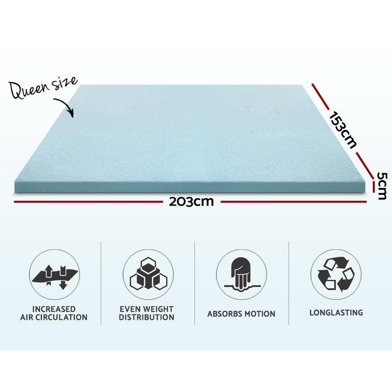 Giselle Bedding Cool Gel Memory Foam Mattress Topper w/Bamboo Cover 5cm - Queen - John Cootes