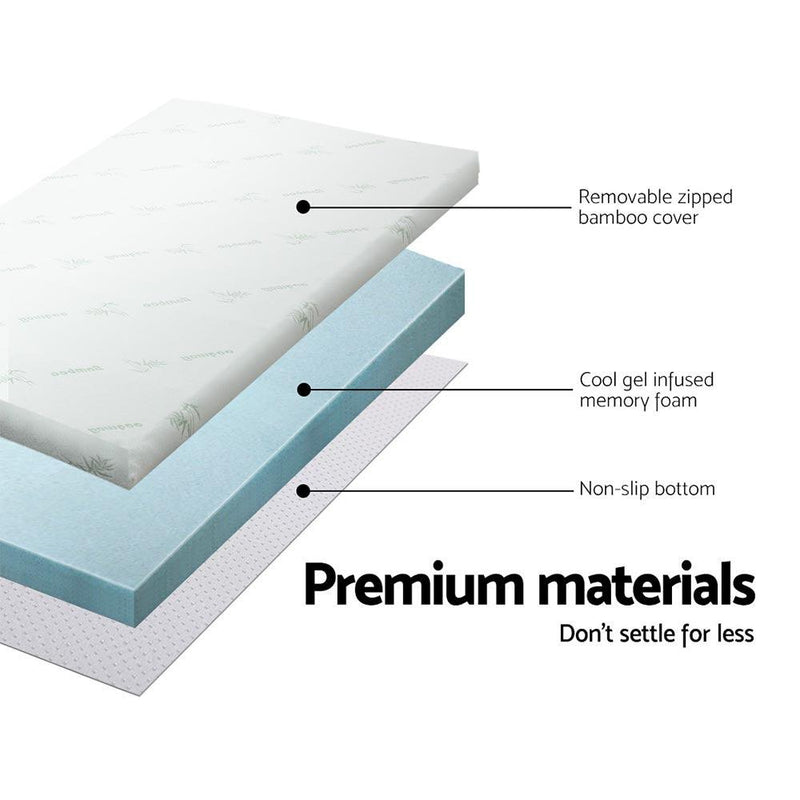 Giselle Bedding Cool Gel Memory Foam Mattress Topper w/Bamboo Cover 5cm - Single - John Cootes