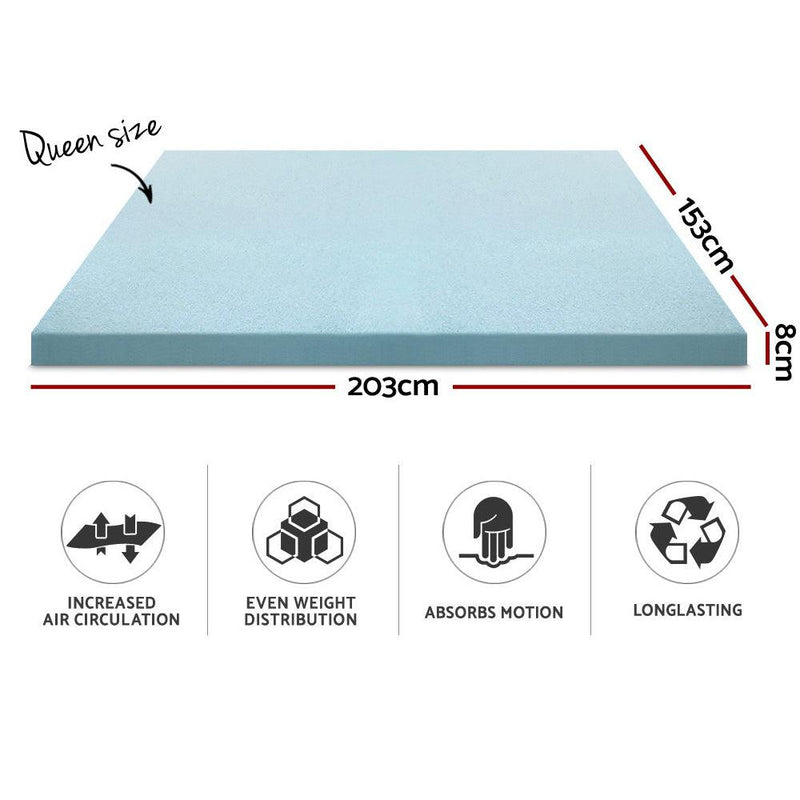 Giselle Bedding Cool Gel Memory Foam Mattress Topper w/Bamboo Cover 8cm - Queen - John Cootes
