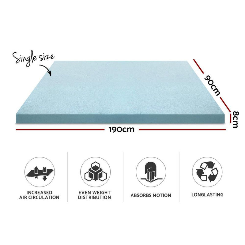 Giselle Bedding Cool Gel Memory Foam Mattress Topper w/Bamboo Cover 8cm - Single - John Cootes
