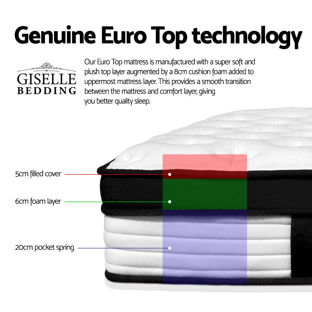 Giselle Bedding Devon Euro Top Pocket Spring Mattress 31cm Thick - Double - John Cootes