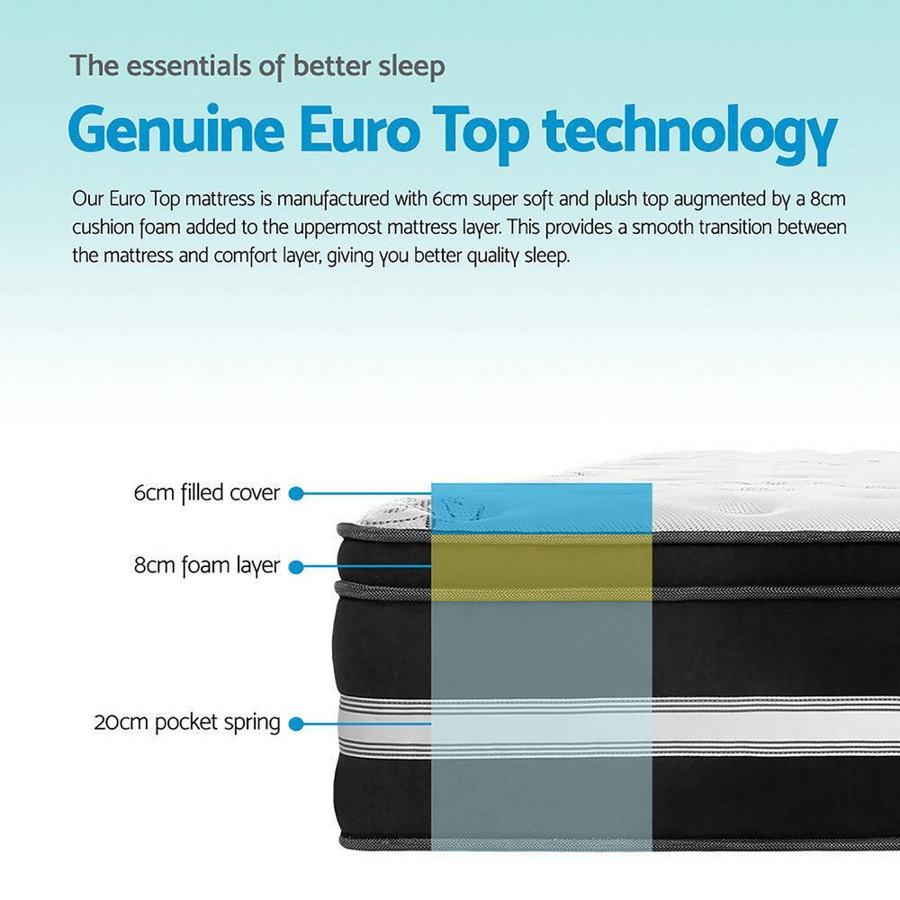 Giselle Bedding Donegal Euro Top Cool Gel Pocket Spring Mattress 34cm Thick - Single - John Cootes