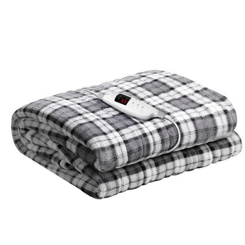 Giselle Bedding Electric Throw Rug Flannel Snuggle Blanket Washable Heated Grey and White Checkered - John Cootes