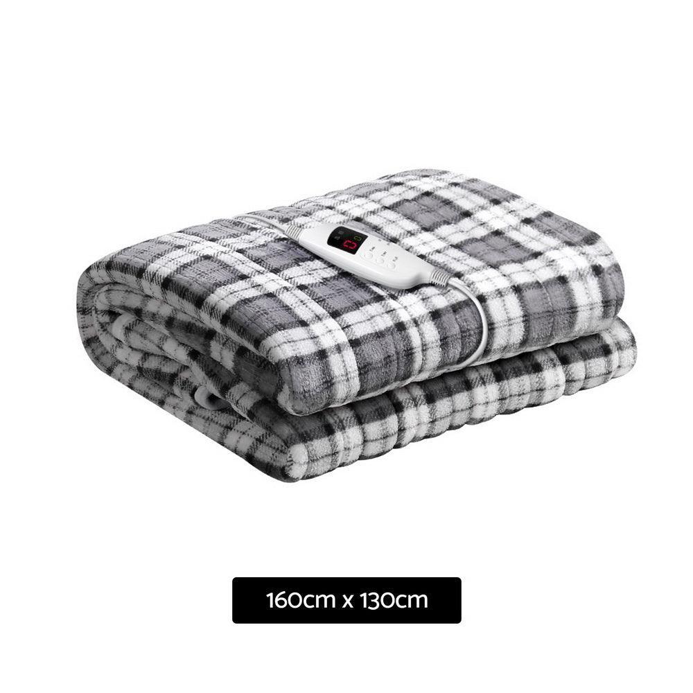 Giselle Bedding Electric Throw Rug Flannel Snuggle Blanket Washable Heated Grey and White Checkered - John Cootes