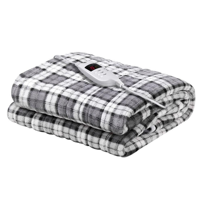 Giselle Bedding Electric Throw Rug Flannel Snuggle Blanket Washable Heated Grey and White Checkered - John Cootes