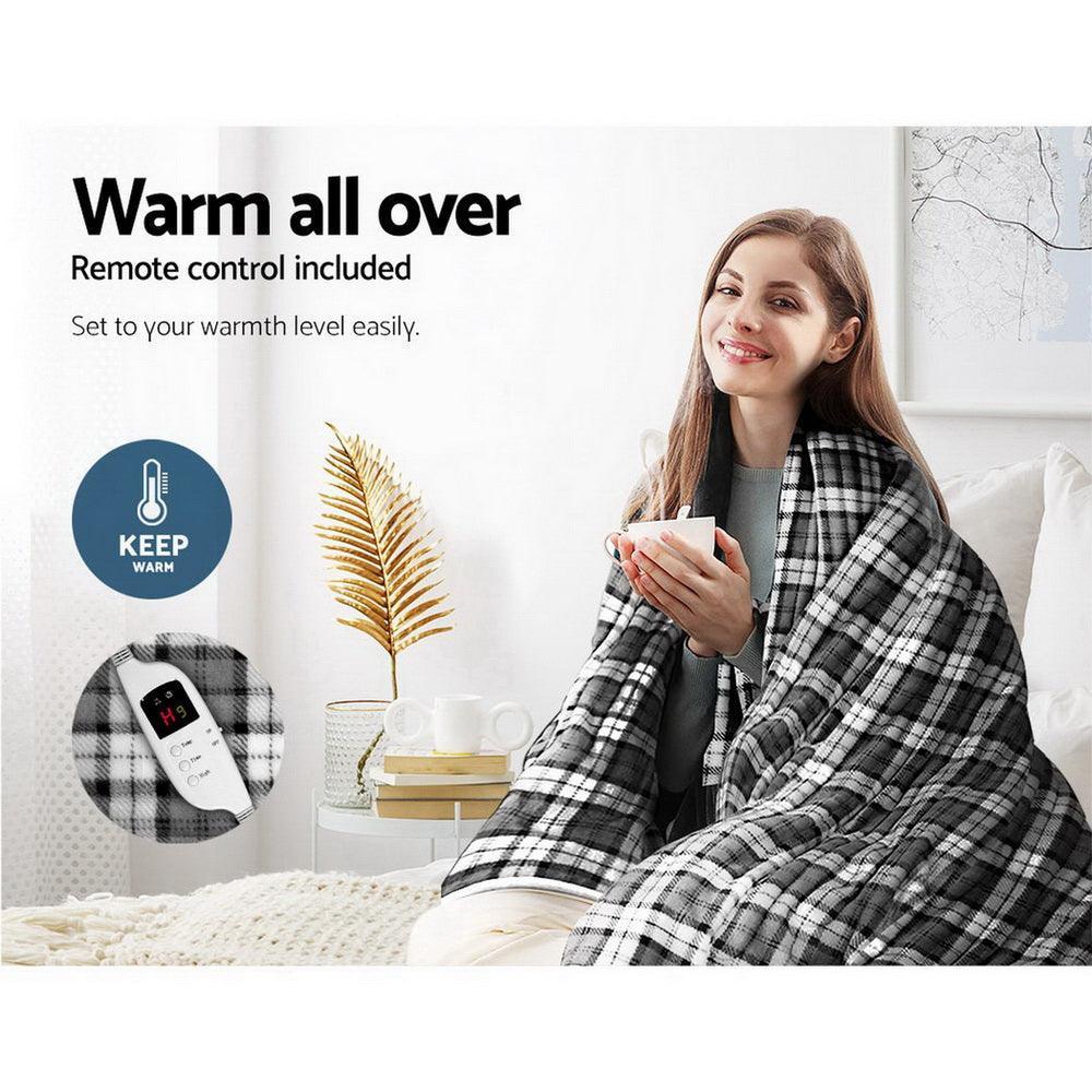 Giselle Bedding Electric Throw Rug Flannel Snuggle Blanket Washable Heated Grey and White Checkered - John Cootes