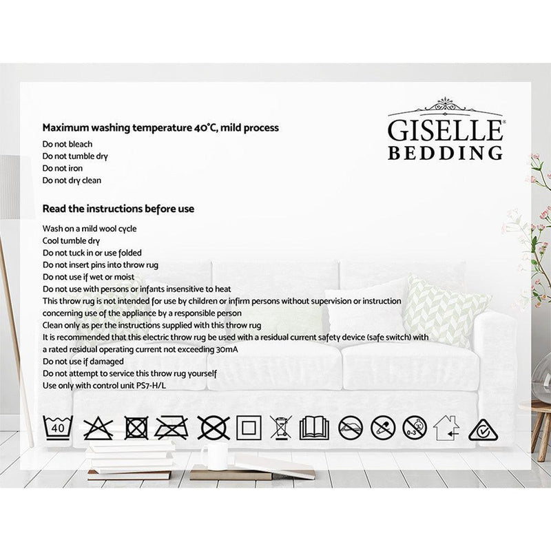 Giselle Bedding Electric Throw Rug Flannel Snuggle Blanket Washable Heated Grey and White Checkered - John Cootes