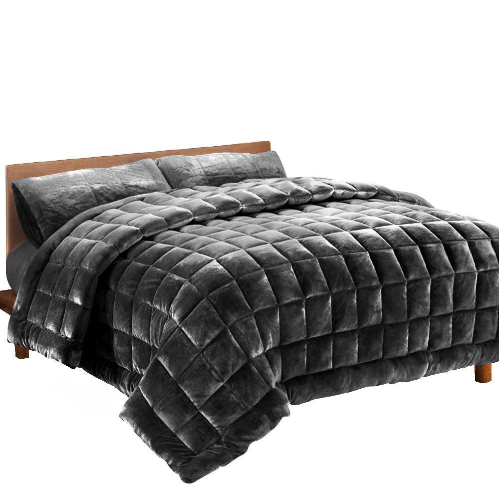 Giselle Bedding Faux Mink Quilt King Size Charcoal - John Cootes