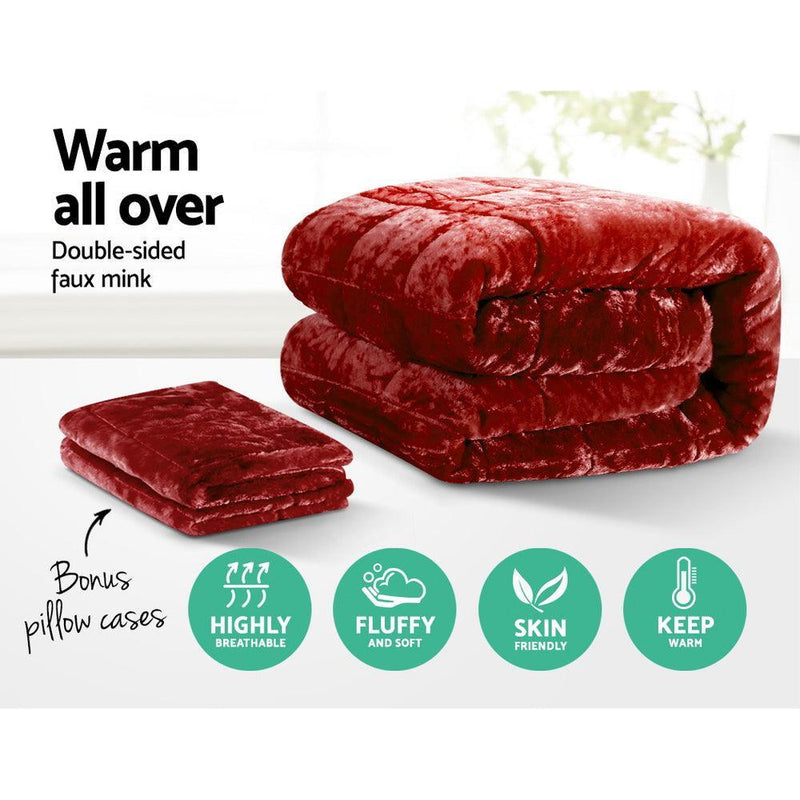 Giselle Bedding Faux Mink Quilt Queen Size Burgundy - John Cootes