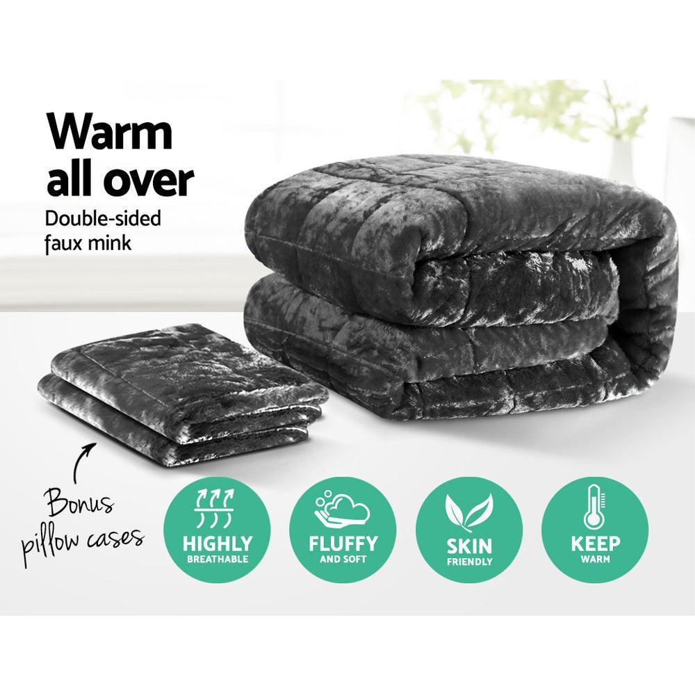 Giselle Bedding Faux Mink Quilt Queen Size Charcoal - John Cootes