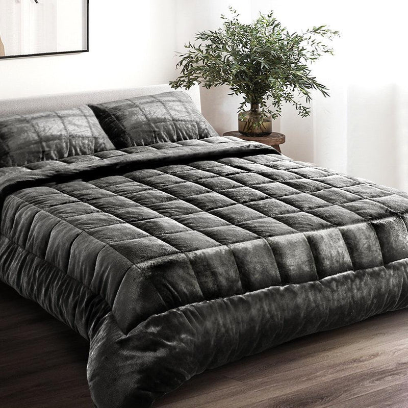 Giselle Bedding Faux Mink Quilt Queen Size Charcoal - John Cootes