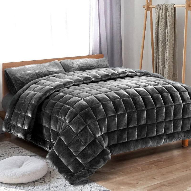 Giselle Bedding Faux Mink Quilt Queen Size Charcoal - John Cootes